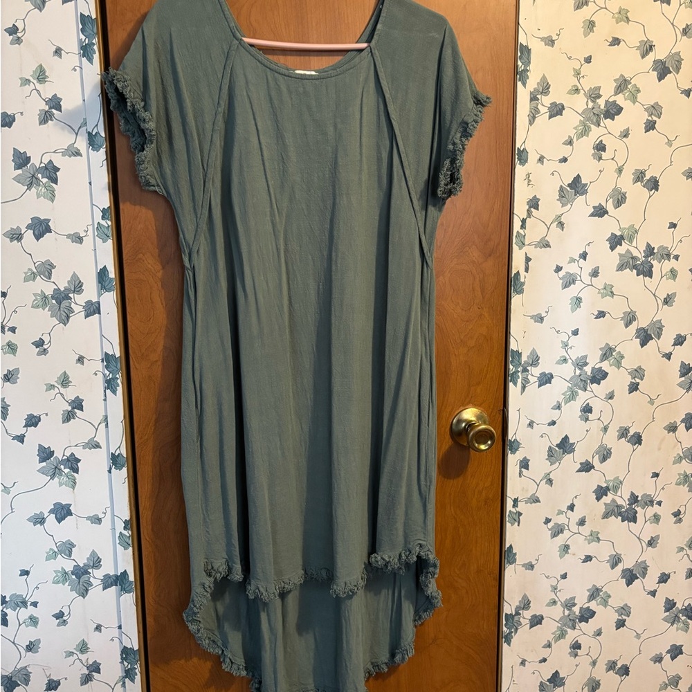 Umgee Teal Textured High Low Dress